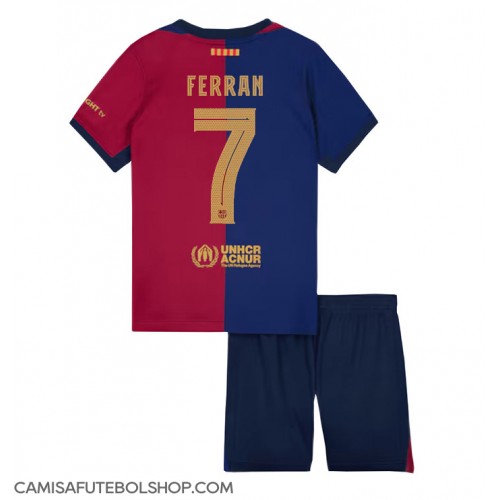 Camisa de time de futebol Barcelona Ferran Torres #7 Replicas 1º Equipamento Infantil 2024-25 Manga Curta (+ Calças curtas)